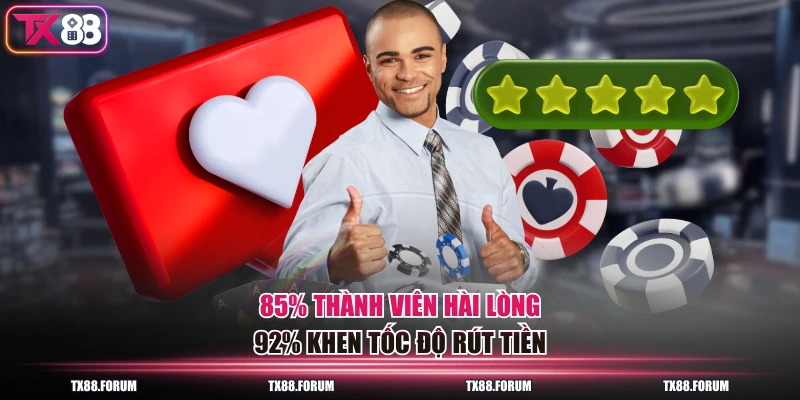 TX88 22 85% thành viên hài lòng, 92% khen tốc độ rút tiền