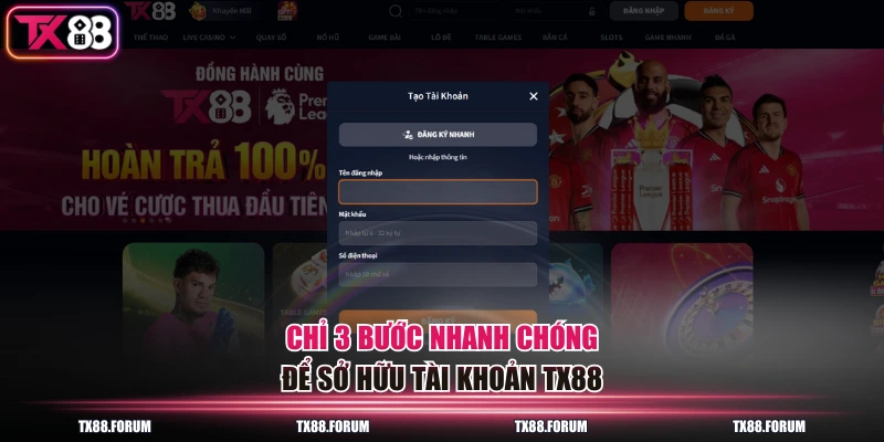 TX88 18 Chỉ 3 bước nhanh chóng để sở hữu tài khoản TX88