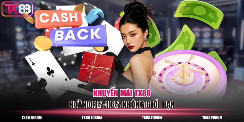 Khuyến mãi TX88 hoàn 0.1%-1.6% không giới hạn 